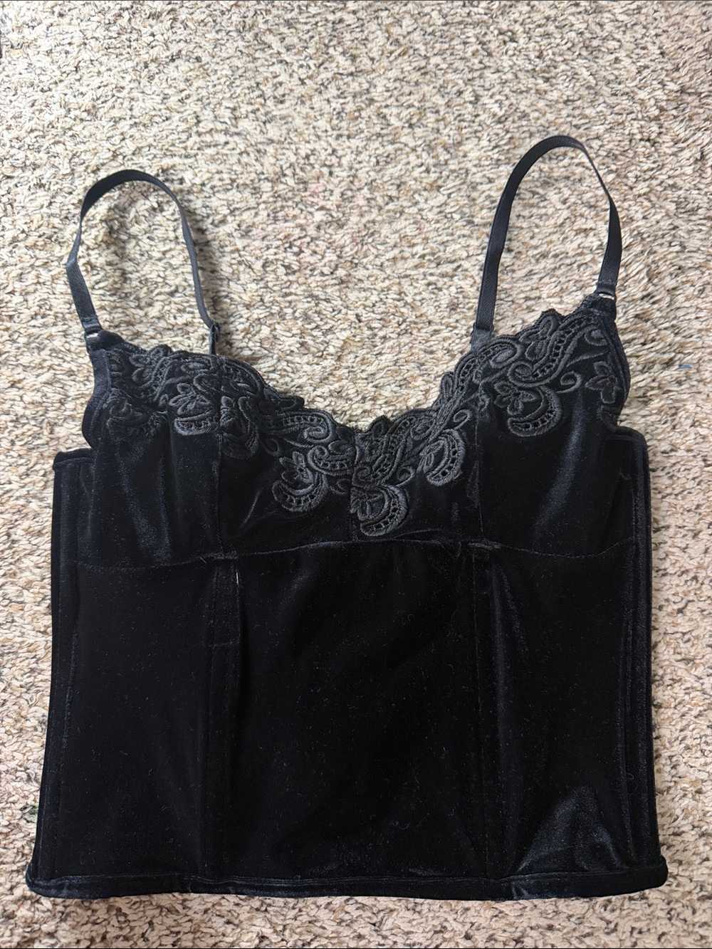 Vtg Women's Black Velvet Lace Bustier Top- Shirley